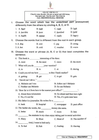 English 6 - Đề số 30