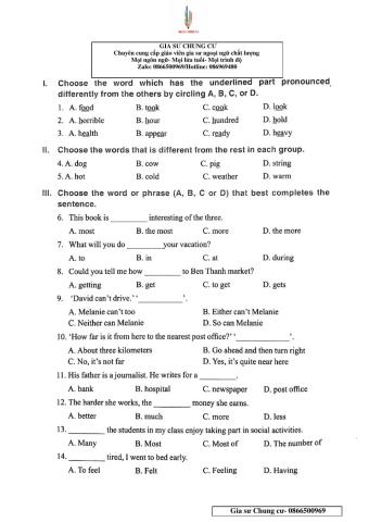 English 6 - Đề số 30