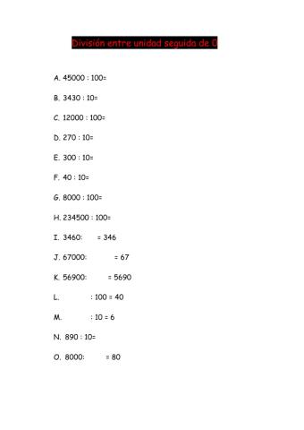 División entre unidad seguida de 0
