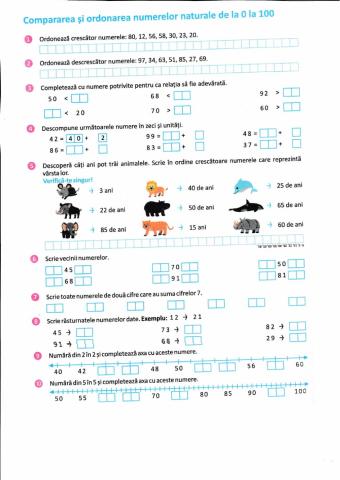 Compararea si ordinarea numerelor naturale de la 0 la 100