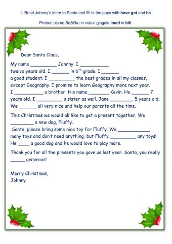 Letter to Santa (be vs. have got)