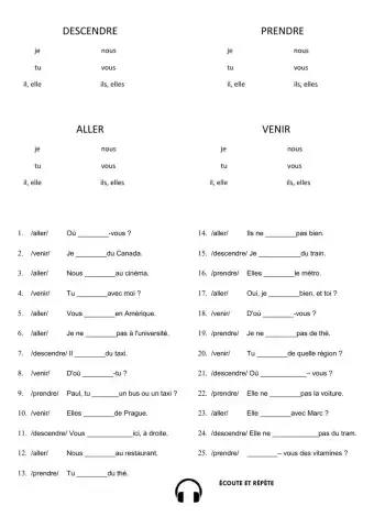 Descendre, aller, venir, prendre