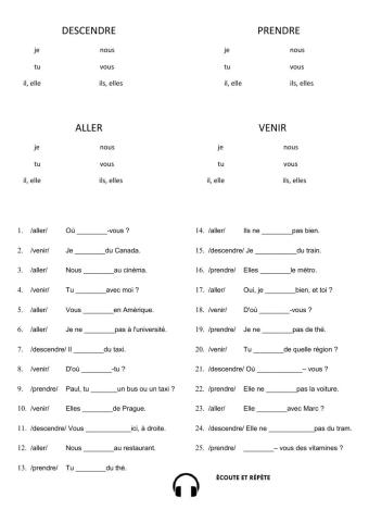 Descendre, aller, venir, prendre