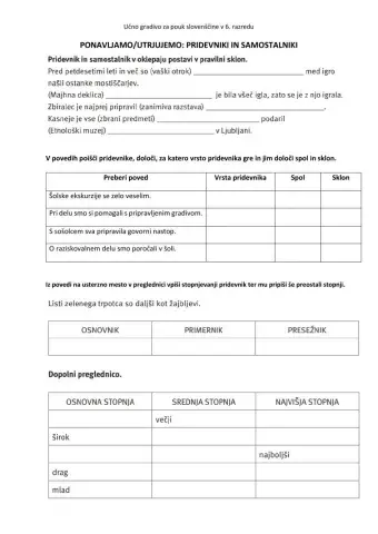 Utrjevanje samostalnika in pridevnika