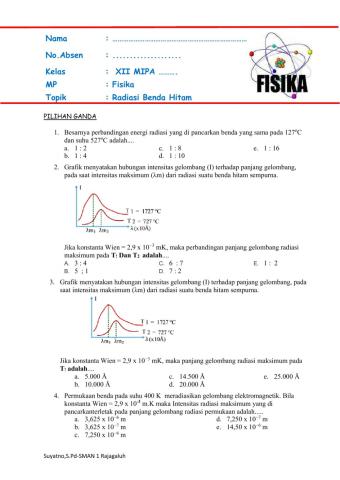 Lembar kerja interaktif multiple choice exercise RADIASI BENDA HITAM