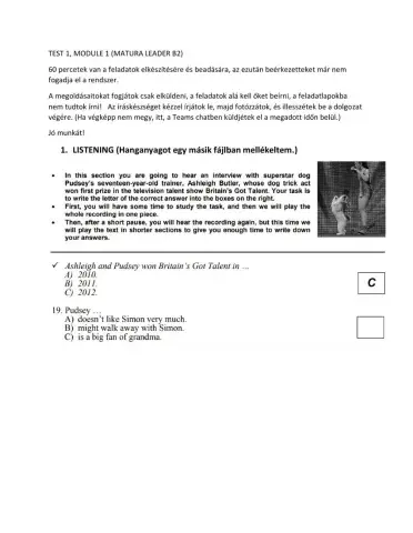 Matura Leader B2 Module 1 Test