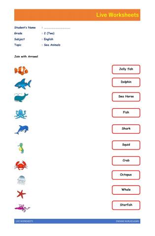 English Live Worksheet about Sea Animals