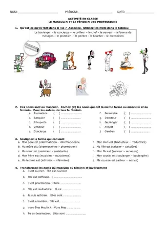 Masculin et féminin des professions