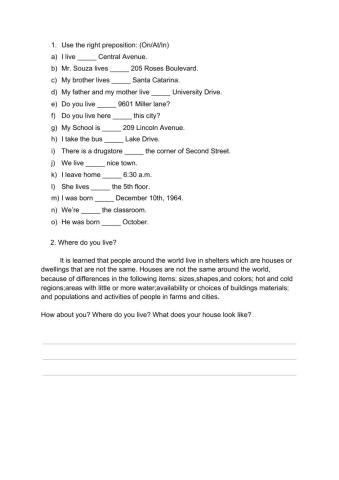 Exercises with In-on and at