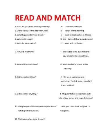 A great dream. read and match