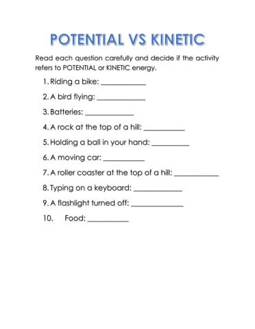 Potential vs kinetic