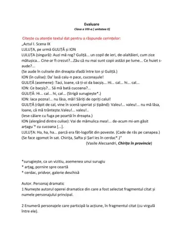 Evaluare VIII, unitatea II
