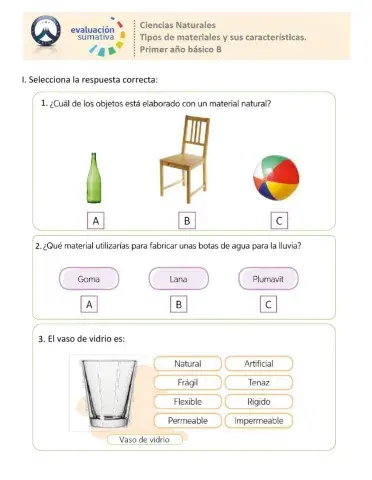 Evaluación sumativa Ciencias Naturales
