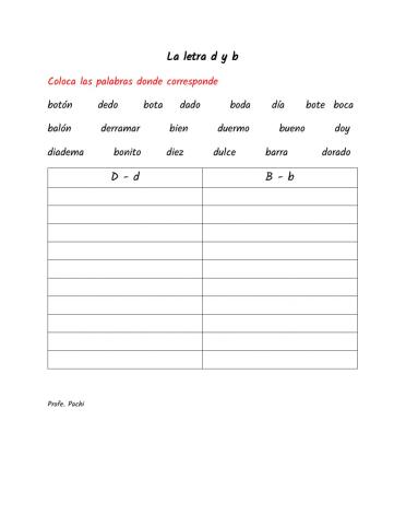 Palabras con  Dd y Bb