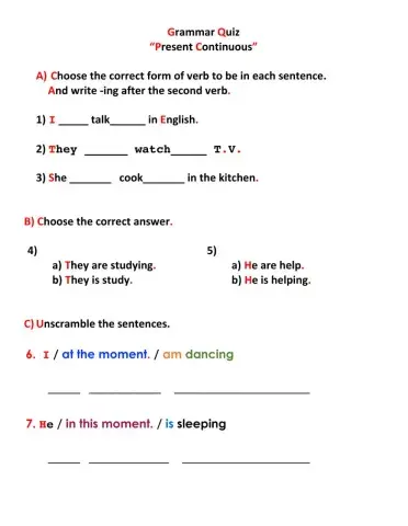 Present continuous quiz