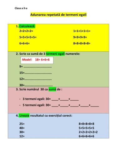 Adunarea repetată de termeni egali