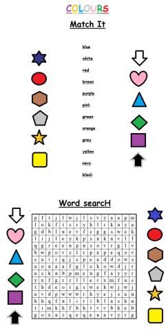 Colours, wordsearch and match