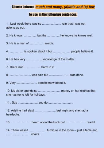 Much-many- (a)few, (a)little