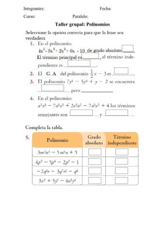 Polinomios y sus características