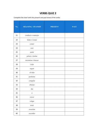 Verbs Quiz 2