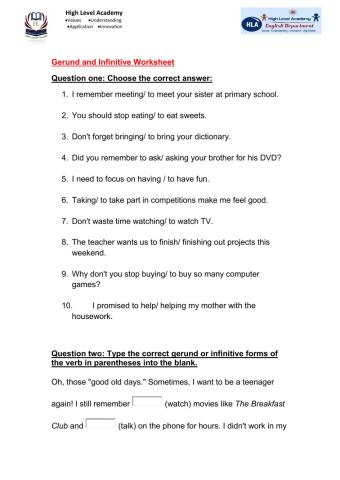 Gerund and Infinitive