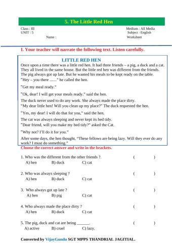3rd eng little red hen P reading3 by Vijay Gundu