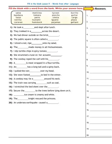 Lesson 9  - Words from other Languages