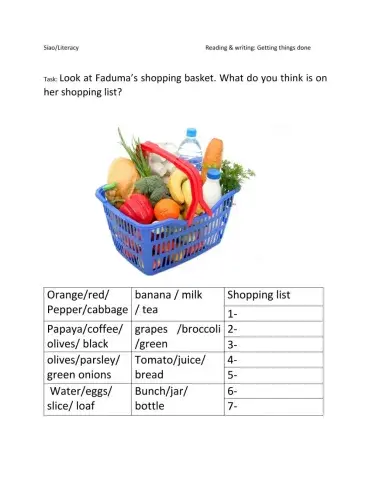 Writing a shopping list