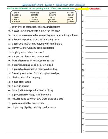 Lesson 9 - Matching Definitions