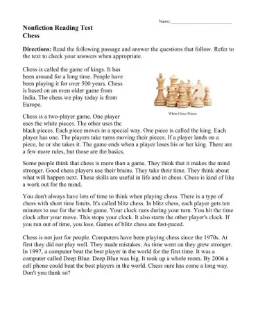 Nonfiction Reading: Chess 2