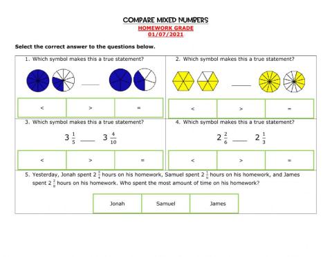 Compare Mixed Numbers