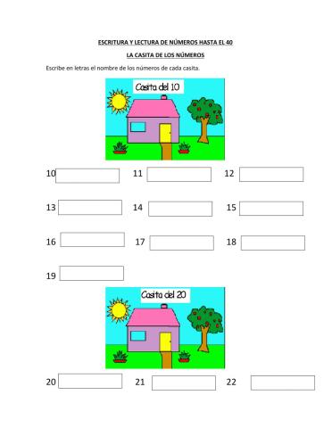 Escritura de numeros del 10 al 29