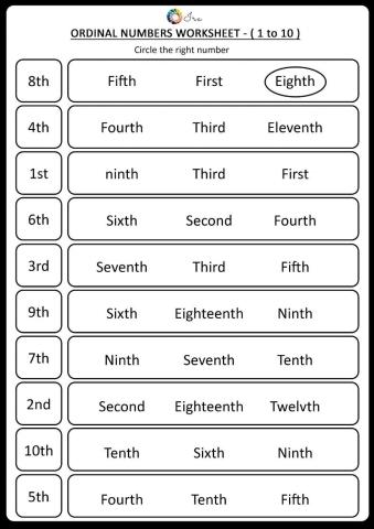 Ordinal numbers worksheet