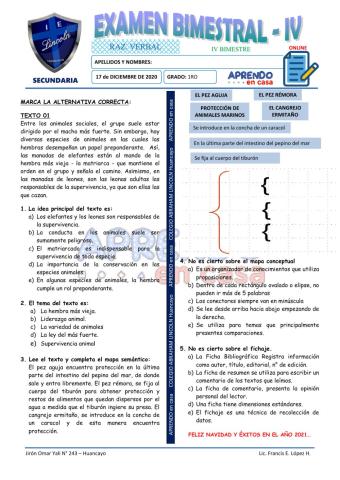 Exam. 4to Bim Raz. Verbal - 1ro de Secundaria