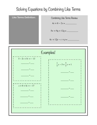 Solving Equations by Combining Like Terms Notes