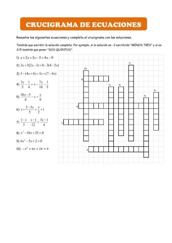 Crucigrama de ecuaciones (2º ESO)