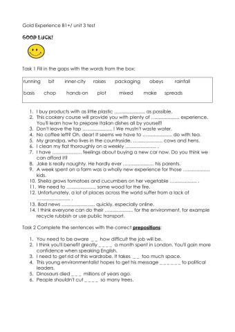 Gold Experience b1+ new unit 3 test