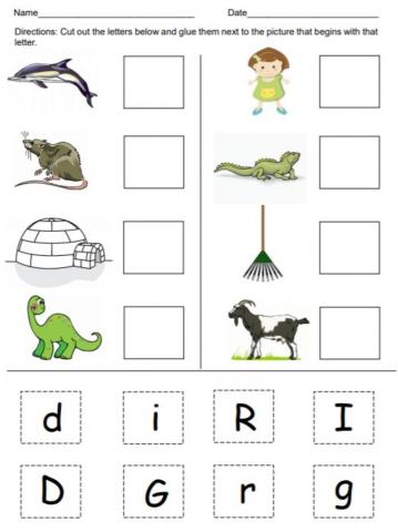 Letter-Sound Match -Dolphin, Girl, Igloo, Rake-