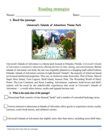 Determine the main idea of a passage