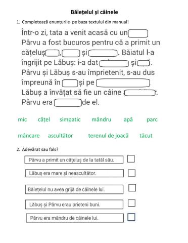 Litera î,â. Băiețelul și câinele