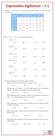 Expressões algébricas 7.1