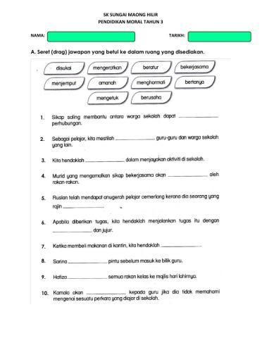 Kuiz Pendidikan Moral Tahun 3 (Ulang kaji)