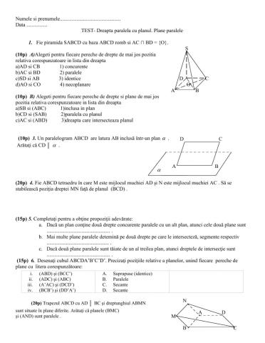 Dreapta paralela cu un plan. Plane paralele