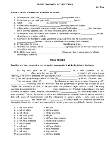 Future review and mixed tenses