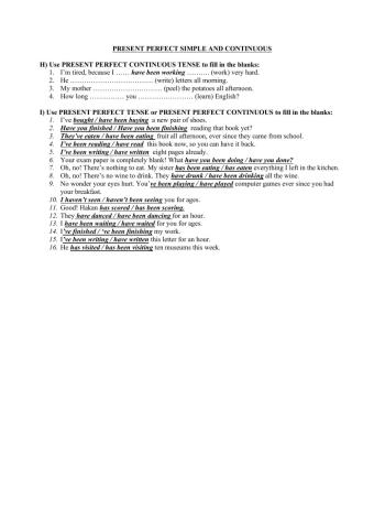 Present perfect simple and continuous