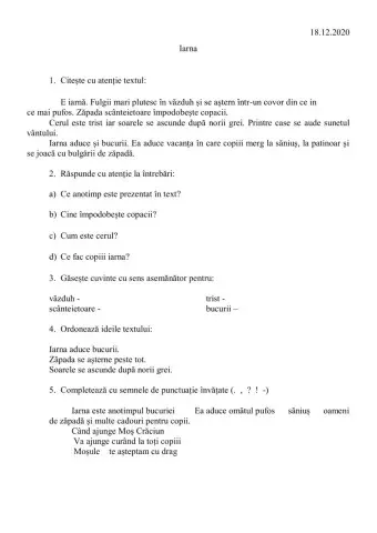 Ne amintim ce am învățat! Iarna