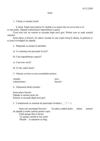 Ne amintim ce am învățat! Iarna