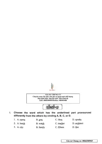 Chinh Phục bộ đề thi Tiếng Anh vào lớp 6 - Đề 40