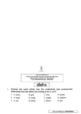 Chinh Phục bộ đề thi Tiếng Anh vào lớp 6 - Đề 40