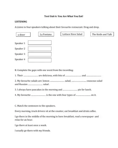 Food Listening - Reading